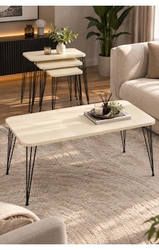 Sulorahome Siyah Tel Ayaklı Krem Rengi 4'lü Sehpa Seti Sulorahome Siyah Tel Ayaklı Krem Rengi 4'lü Sehpa Seti