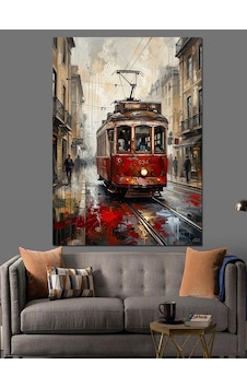 Yağmurlu İstanbul Sokağı Ve Tramvay Dekoratif Kanvas - Mdf Ahşap Tablo