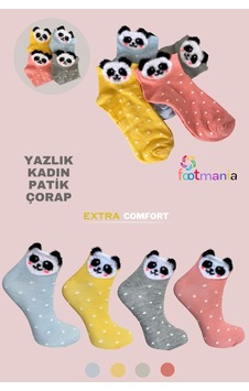 Footmania 4''lü Kadın Sevimli Tüylü Panda Desenli Patik Çorap Seti Çok Renkli Footmania 4''lü Kadın Sevimli Tüylü Panda Desenli Patik Çorap Seti Çok Renkli