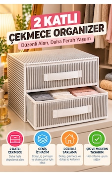 2 Katlı Çekmece Organizer Gri Çizgili Çorap İç Çamaşırı Dolap İçi Düzenleyici 31x30x22 Cm Organizer. 2 Katlı Çekmece Organizer Gri Çizgili Çorap İç Çamaşırı Dolap İçi Düzenleyici 31x30x22 Cm Organizer.