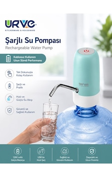 Şarjlı Damacana Su Pompası Usb Şarjlı Otomatik Su Sebili Pompası Çok Renkli