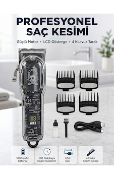 Profesyonel Erkek Tıraş Makinesi Güçlü Motorlu Lcd Göstergeli 1800 Mah Bataryalı Usb Şarjlı Saç Kesme Makinesi 1 - 2 Saat Profesyonel Erkek Tıraş Makinesi Güçlü Motorlu Lcd Göstergeli 1800 Mah Bataryalı Usb Şarjlı Saç Kesme Makinesi 1 - 2 Saat