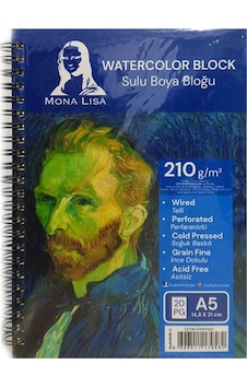 Mona Lisa A5 Sulu Boya Defteri 210 Gr Telli Çizim Defter