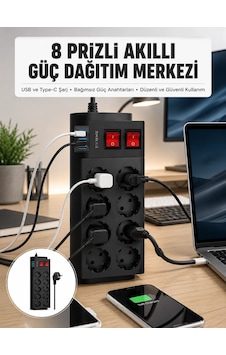 2 Metre Güçlü Çoklu Priz 8 Soket Yeni Nesil 2 Metre Güçlü Çoklu Priz 8 Soket Yeni Nesil