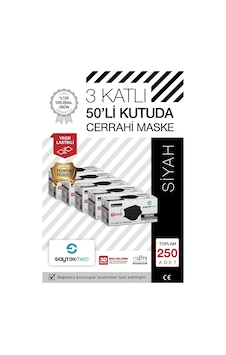 Saytekmed Meltblown Filtreli, Yassı İpli, 3 Katlı Siyah Maske (5 Kutu/250 Adet) Saytekmed Meltblown Filtreli, Yassı İpli, 3 Katlı Siyah Maske (5 Kutu/250 Adet)