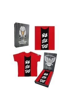Beşiktaş Kırmızı Bebek T-shirt Kişiye Özel Ahşap Kutulu Kırmızı - Siyah
