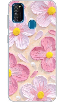 Samsung Galaxy M30s/m21 Uyumlu Pembe Beyaz Çiçekler Sulu Boya Baskılı Silikon Kılıf Renkli Samsung Galaxy M30s/m21 Uyumlu Pembe Beyaz Çiçekler Sulu Boya Baskılı Silikon Kılıf Renkli