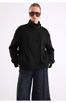 Olcay Dik Yaka Oversize Kısa Kaban Siyah 3203 Olcay Dik Yaka Oversize Kısa Kaban Siyah 3203