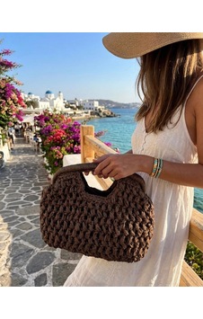 Yş Collection Burslu Hasır Clutch Çanta Acı Kahverengi