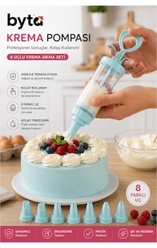 8 Uçlu Krema Pompası Ve Pasta Süsleme Seti Şırınga Tipi Krema Sıkma Aparatı Diğer 8 Uçlu Krema Pompası Ve Pasta Süsleme Seti Şırınga Tipi Krema Sıkma Aparatı Diğer