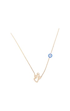 925 Ayar İthal Gümüş Altın Renk Zirkon Taş Melek Ve Nazar Boncuğu Kolye Anlamlı Ve Şık Tasarım Rose Gold