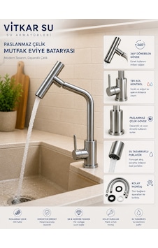 Paslanmaz Çelik Mutfak Eviye Bataryası Tek Kollu Modern Evye Musluğu Inox Paslanmaz Çelik Mutfak Eviye Bataryası Tek Kollu Modern Evye Musluğu Inox