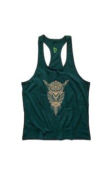 Bluu Owl Fitness Gym Tank Top Sporcu Atleti Koyu Yeşil