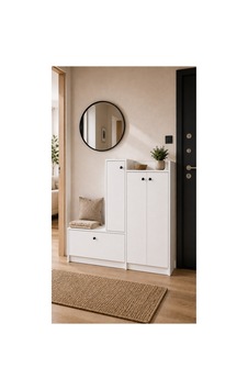 Çok Bölmeli Ayakkabılık Dolabı Bench Oturaklı Beyaz Beyaz Çok Bölmeli Ayakkabılık Dolabı Bench Oturaklı Beyaz Beyaz