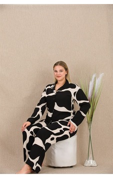 Red Womans Büyük Beden Siyah Beyaz Desenli Düğmeli Uzun Kol Viskon Pijama Ta Çok Renkli Red Womans Büyük Beden Siyah Beyaz Desenli Düğmeli Uzun Kol Viskon Pijama Ta Çok Renkli