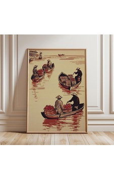 Yüzen Pazar Posteri Asya Nehir Teknesi Duvar Sanatı Nötr Seyahat Baskısı Yüzen Pazar Posteri Asya Nehir Teknesi Duvar Sanatı Nötr Seyahat Baskısı