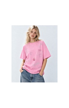 Sanrio Hello Kitty Taş Detaylı Pembe Tişört Pembe Pembe