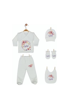 Pia Baby Gl 1923-05 İsme Özel Beşli Zıbın Set Krem Pia Baby Gl 1923-05 İsme Özel Beşli Zıbın Set Krem