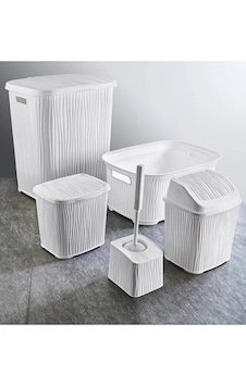 Dalgalı 5 Parça Banyo Seti Kirli Çamaşır Sepeti Deterjanlık Çöp Kovası Temiz Çamaşır Sepeti Beyaz Beyaz Dalgalı 5 Parça Banyo Seti Kirli Çamaşır Sepeti Deterjanlık Çöp Kovası Temiz Çamaşır Sepeti Beyaz Beyaz