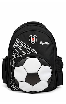 Beşiktaş Lisanslı 3d Futbol Topu Baskılı Okul Çantası - 2 Bölmeli Siyah Sırt Çantası Siyah - Beyaz
