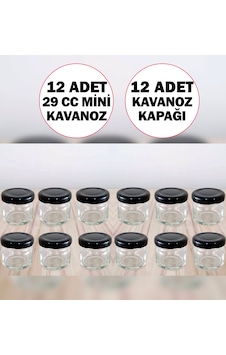12 Adet Siyah Kapaklı 29 Cc Minik Cam Kavanoz 29 Ml Küçük Numune Kavanozu Mini