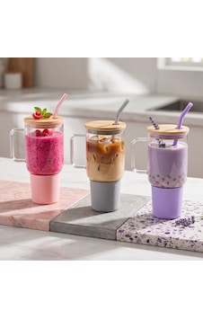 1000 Ml Cam Matara Kupa Bardak - Bambu Kapaklı - Silikon Kılıflı - Çelik Pipetli Renkli 1000 Ml Cam Matara Kupa Bardak - Bambu Kapaklı - Silikon Kılıflı - Çelik Pipetli Renkli
