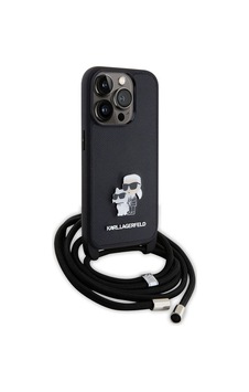 Apple Uyumlu iPhone 15 Pro Max  Kılıf Karl Lagerfeld Askı İpli K&c Metal Logo  Lisanslı Kapak Siyah