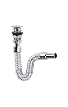 Krom Basmalı Sifon - Körüklü Sifon - Lavabo Mutfak Sifonu - Bas Stoplu