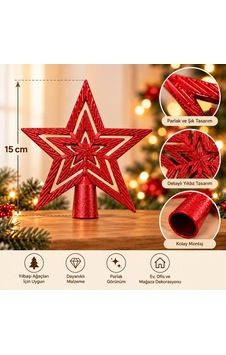 Yılbaşı Çam Ağacı Tepeliği 15 Cm - İç İçe Yıldız Tasarımlı Parlak Kırmızı Ağaç Tepe Süsü - 9099968027335 Diğer Yılbaşı Çam Ağacı Tepeliği 15 Cm - İç İçe Yıldız Tasarımlı Parlak Kırmızı Ağaç Tepe Süsü - 9099968027335 Diğer
