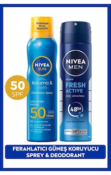Sun Spf50 Güneş Koruyucu Ferahlatıcı Sprey 200ml Ve Erkek Sprey Deodorant Fresh Active 150ml Sun Spf50 Güneş Koruyucu Ferahlatıcı Sprey 200ml Ve Erkek Sprey Deodorant Fresh Active 150ml