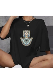 Modi Unisex Bisiklet Yaka Baskılı Oversize T-shirt - Siyah - Mymg106756 Modi Unisex Bisiklet Yaka Baskılı Oversize T-shirt - Siyah - Mymg106756