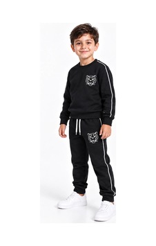 Rony Pony Kids Erkek Çocuk Siyah Kaplan Figürlü %100 Pamuk 3 İplik Şardonsuz Eşofman Takımı Siyah Beyaz Rony Pony Kids Erkek Çocuk Siyah Kaplan Figürlü %100 Pamuk 3 İplik Şardonsuz Eşofman Takımı Siyah Beyaz