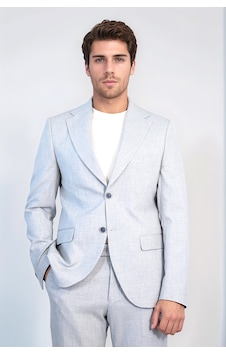Açık Gri Slim Fit İki Düğmeli Keten Görünümlü Erkek Takım Elbise - Wessi Açık Mavi Açık Gri Slim Fit İki Düğmeli Keten Görünümlü Erkek Takım Elbise - Wessi Açık Mavi