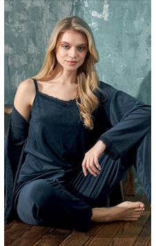 Cotonhause Kadın 3'lü Kadife Lacivert Pijama Takımı C1t3n402-1 001 Cotonhause Kadın 3'lü Kadife Lacivert Pijama Takımı C1t3n402-1 001
