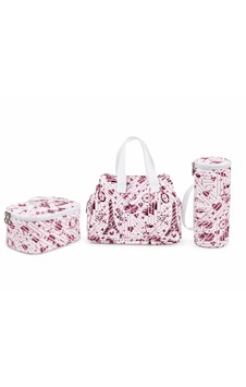 3'lü Pembe Desenli Termal Çanta Set Açık Pembe