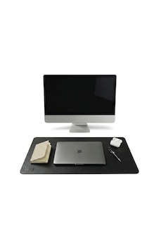 40x90 El Yapımı Deri Masa Pad - Premium Kaymaz Deri Mousepad Ve Klavye Altlığı - Sümen Masa Matı Siyah