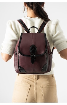 Nahitatyana Hakiki Deri Şeritli Vintage Kadın Sırt Çantası Orta Boy Bordo - 843884616 Bordo