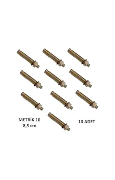 10 Adet Metrik 10 Saç Gömlekli Çelik Dübel Civatalı M.10 85 Mm.
