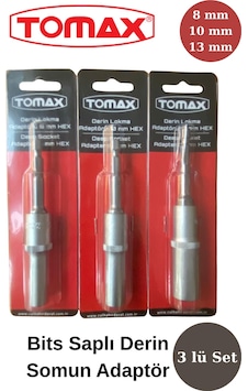 Tomax 3'lü Bits Saplı Derin Lokma Adaptör Seti 8 Mm 10 Mm 13 Mm