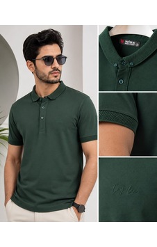 Wiox Polo Yaka Düğmeli Jakar Tişört K Yeşil Wiox Polo Yaka Düğmeli Jakar Tişört K Yeşil
