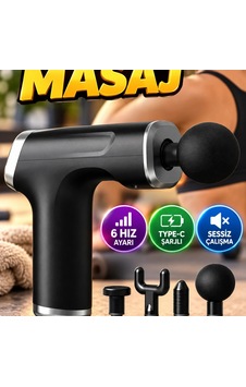 Şarjlı Mini Masaj Tabancası 4 Başlıklı Masaj Aleti 6 Hız Ayarı Ve Type-c Şarjlı