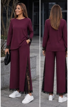 Tammy Kadın Uzun Kollu Bisiklet Yakalı Dantel Detaylı Viskon İki İplik Bluz Ve Pantolon İkili Takım Bordo Tammy Kadın Uzun Kollu Bisiklet Yakalı Dantel Detaylı Viskon İki İplik Bluz Ve Pantolon İkili Takım Bordo