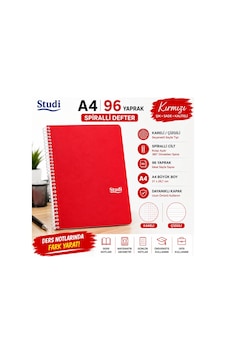 Studi A4 96 Yaprak Spiralli Defter Kırmızı Kareli Çizgili Seçenekli Okul Ders Defteri Çok Renkli Studi A4 96 Yaprak Spiralli Defter Kırmızı Kareli Çizgili Seçenekli Okul Ders Defteri Çok Renkli