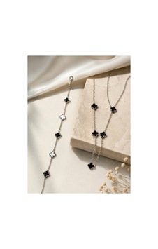 Çelik Yonca 2'li Set Model Bileklik Ve Kolye Siyah-gümüş - 900798680 Siyah-gümüş