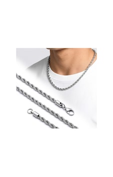 Moncuk Design Rope Halat Erkek Çelik Kolye 6mm 55cm Beyaz 3351eck033