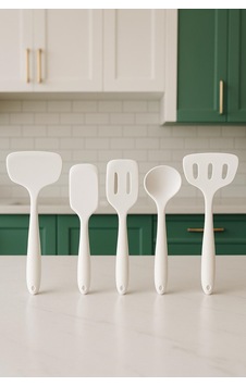 5 Parça Silikon Isıya Dayanıklı Pişirme Seti Bambu Saplı Çeyiz Mutfak Seti Beyaz 5 Parça Silikon Isıya Dayanıklı Pişirme Seti Bambu Saplı Çeyiz Mutfak Seti Beyaz