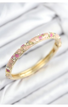 Mineli Pirinç Zirkon Taşlı Pembe Çiçek Motifli Gold Kadın Kelepçe - Tj-bb7817 Çok Renkli