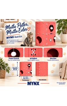 İki Katlı Geniş Keçe Kedi Evi Kırmızı İki Katlı Geniş Keçe Kedi Evi Kırmızı