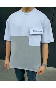 Modi Unisex Torba Cep Detaylı Parçalı T-shirt - Gri Gri S