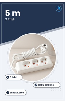 Grup Priz Uzatma Kablosu 3 Prizli 5 M Ev Ve Ofis İçin Bakır İletk Grup Priz Uzatma Kablosu 3 Prizli 5 M Ev Ve Ofis İçin Bakır İletk